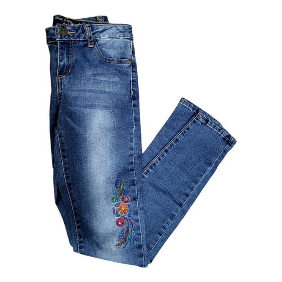 Blue Candy Denim Girls Jeans Floral Embroidery Size 14 - Picture 1 of 12
